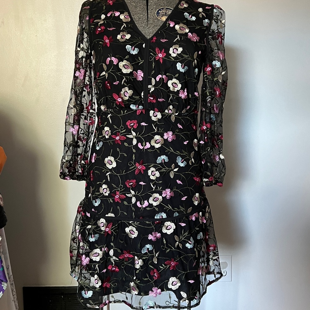 Sam Edelman black floral sheer dress